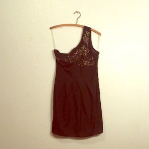 Black beaded one shoulder mini